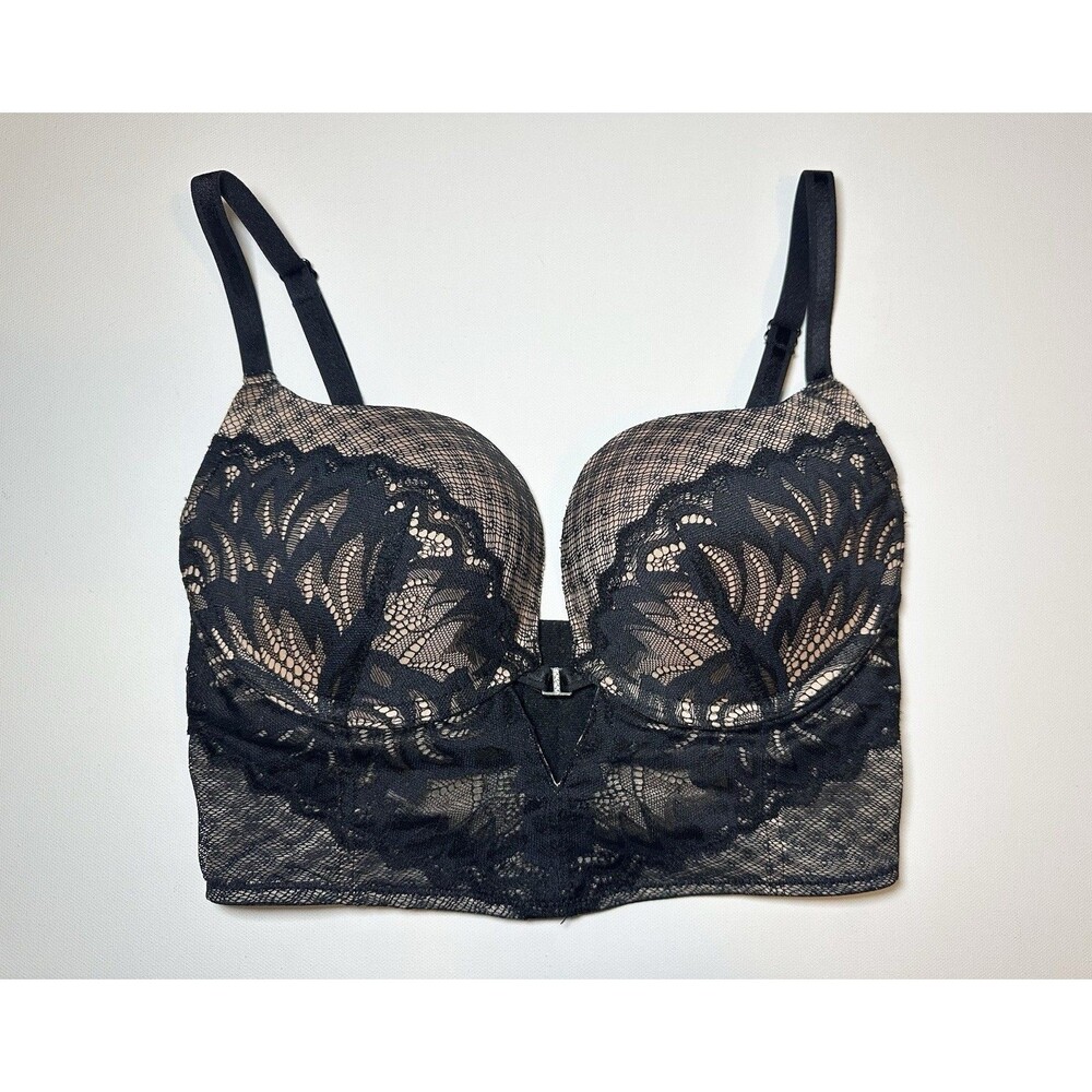 Adore Me Black Lace Longline Bra with Underwire Support